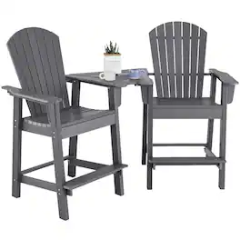 Costway - 2pcs HDPE Tall Adirondack Chair Barstools Connecting Tray Patio Footrest - Gray