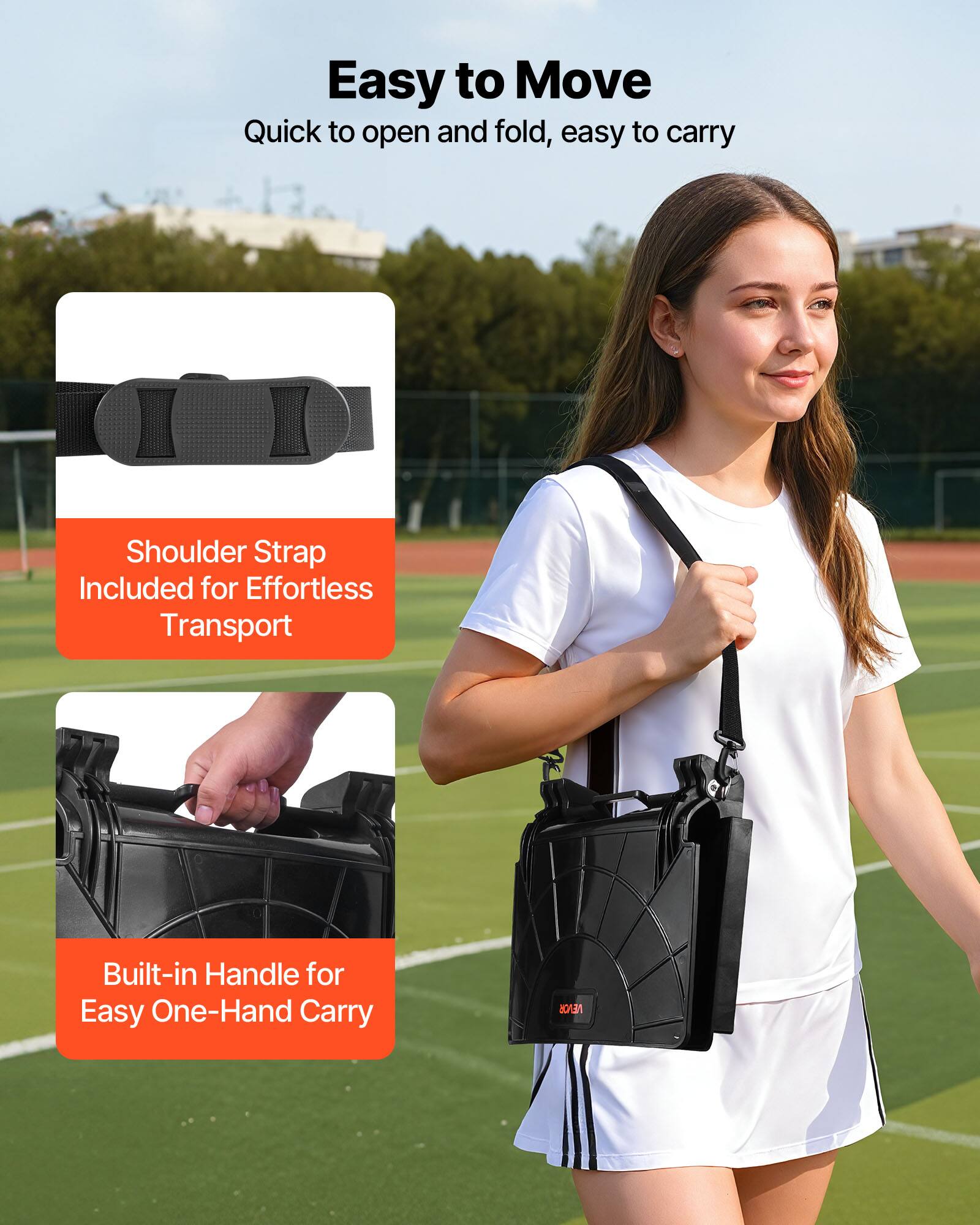 Easy to Move  
Quick to open and fold, easy to carry  

Shoulder Strap Included for Effortless Transport  

Built-in Handle for Easy One-Hand Carry