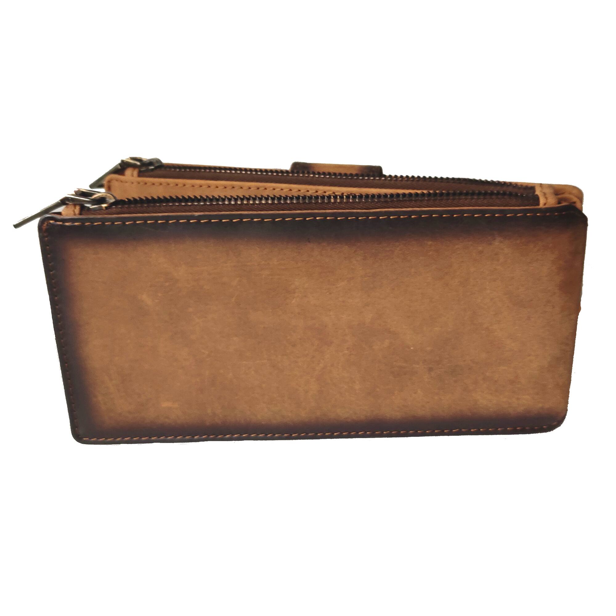 Alt View 1. ESS - eSS RFID Blocking Double zipper Bifold Wallet for Women Slim Credit Card Holder Money Organizer with 43 card slots - Teak.