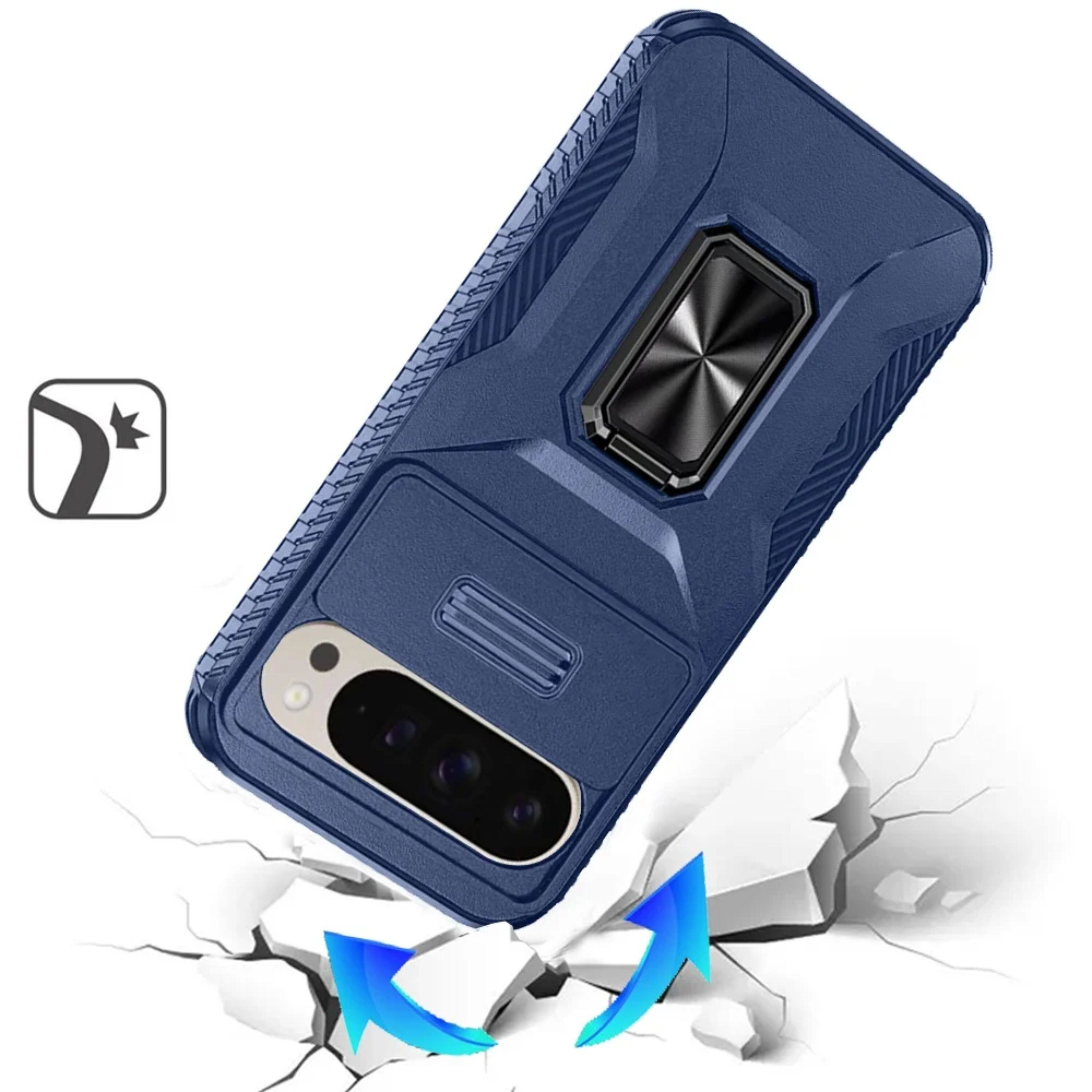 Angle. Kitcheniva - Rugged Metal Stand Lens Cover Case With Tempered Glass For Google Pixel 10/10 Pro Blue - Blue.