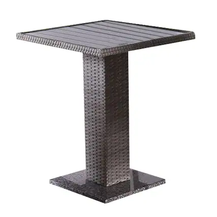 Front. Manhattan Lane - Nia Bistro Outdoor Table, Marble Base, Gray PE Rattan Frame, 27 Inch - Gray.