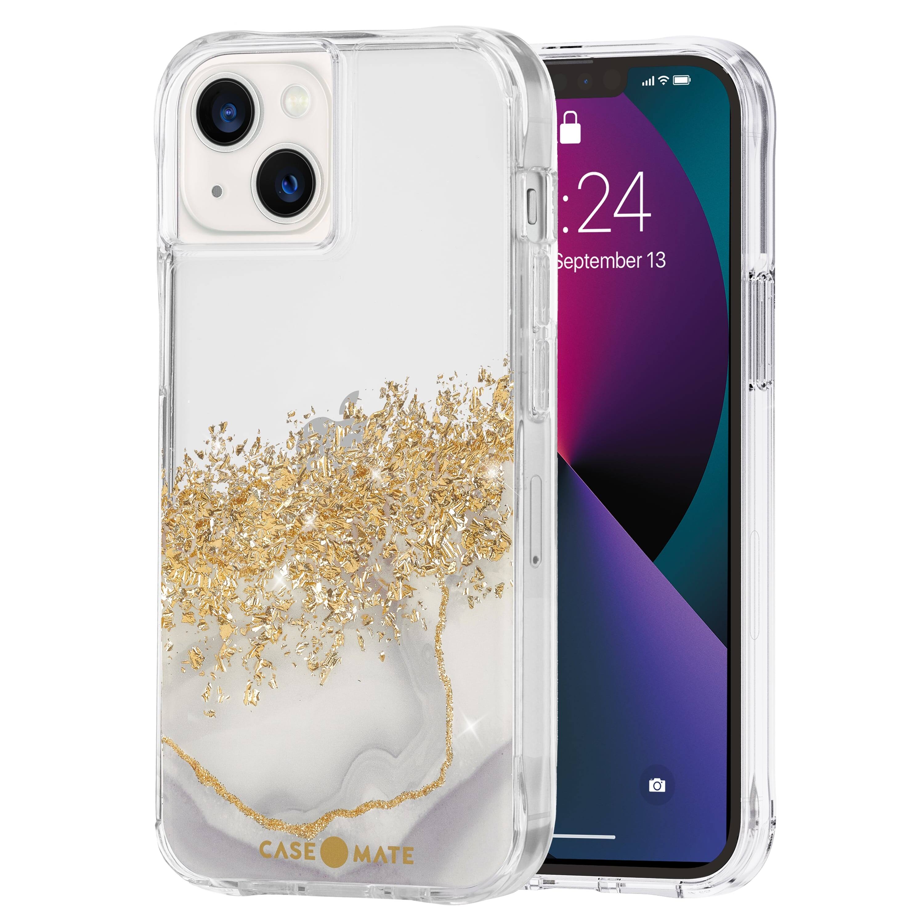 Alt View 1. Case-Mate - Karat Marble Hardshell Case w/ Antimicrobial for iPhone 13 - Gold.