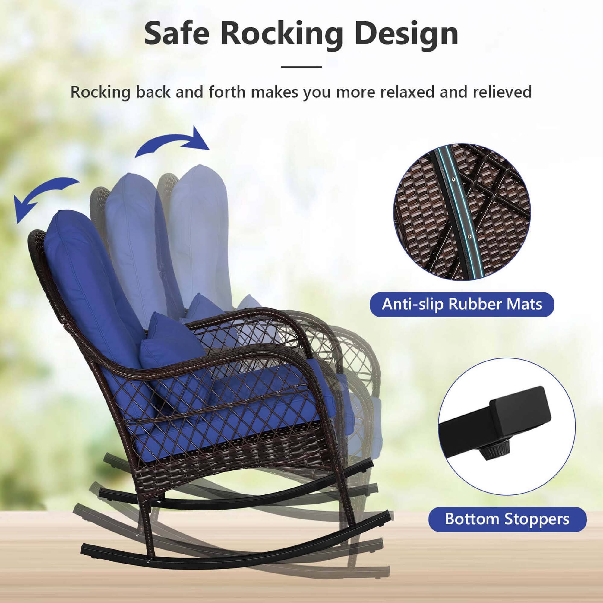 Safe Rocking Design  
Rocking back and forth makes you more relaxed and relieved  
Anti-slip Rubber Mats  
Bottom Stoppers