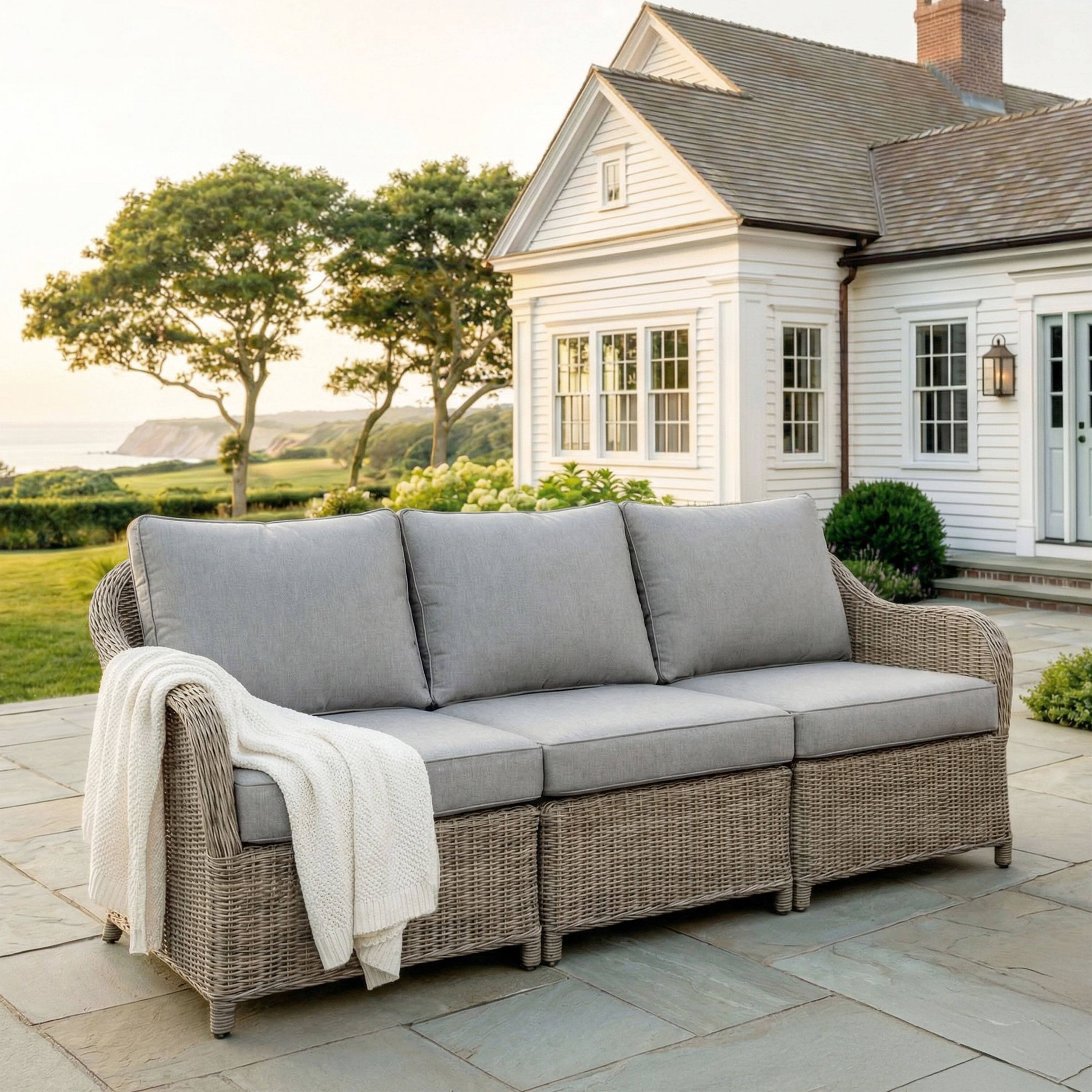 Alt View 1. Martha Stewart - Lily Pond Indoor-Outdoor 3-Seat Modular Patio Sofa with All-Weather Cushions - Gray Cushions/Weathered Gray Frame.