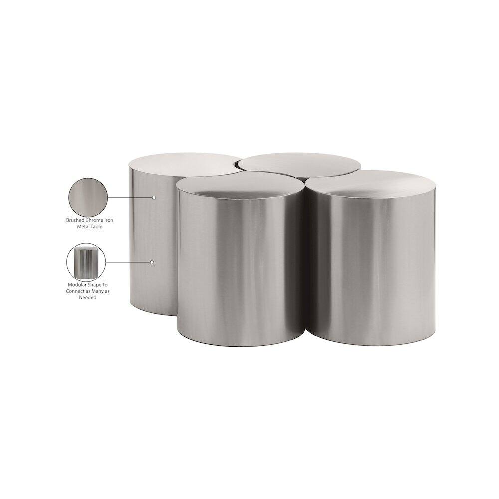 Brushed Chrome Iron Metal Table  
Modular Shape To Connect as Many as Needed
