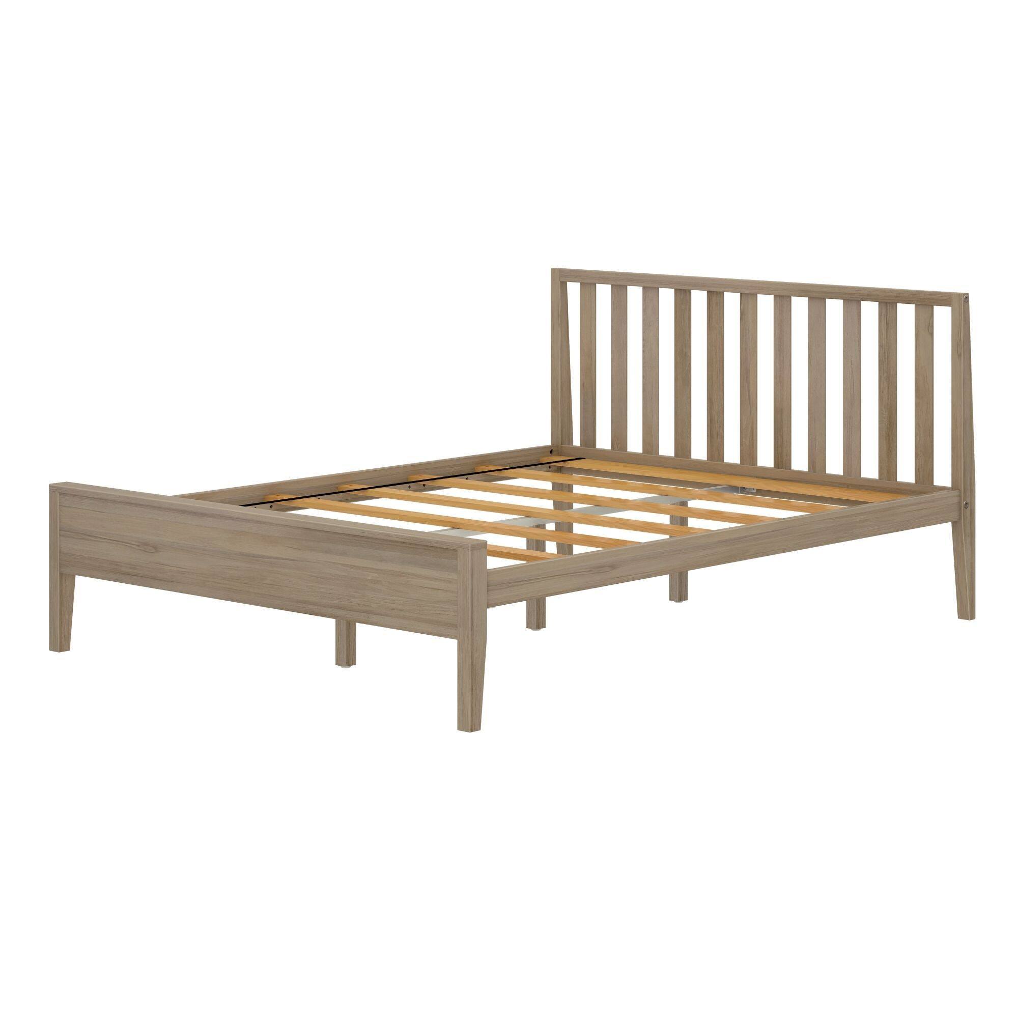 Alt View 2. Plank+Beam - Scandinavian Queen-Size Bed with Slatted Headboard, Blonde - Blonde.