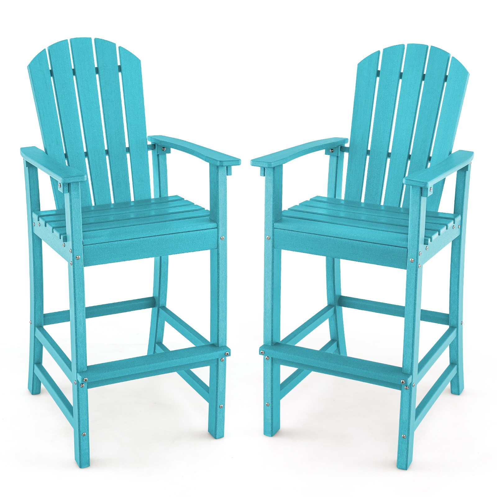 Gymax - Set Of 2 Outdoor HDPE Bar Height Stool Patio Tall Chair Armrest Footrest All Weather - Turquoise