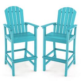 Gymax - Set Of 2 Outdoor HDPE Bar Height Stool Patio Tall Chair Armrest Footrest All Weather - Turquoise