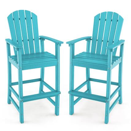 Front. Gymax - Gymax Set Of 2 Outdoor HDPE Bar Height Stool Patio Tall Chair Armrest Footrest All Weather Turquoise - Turquoise.