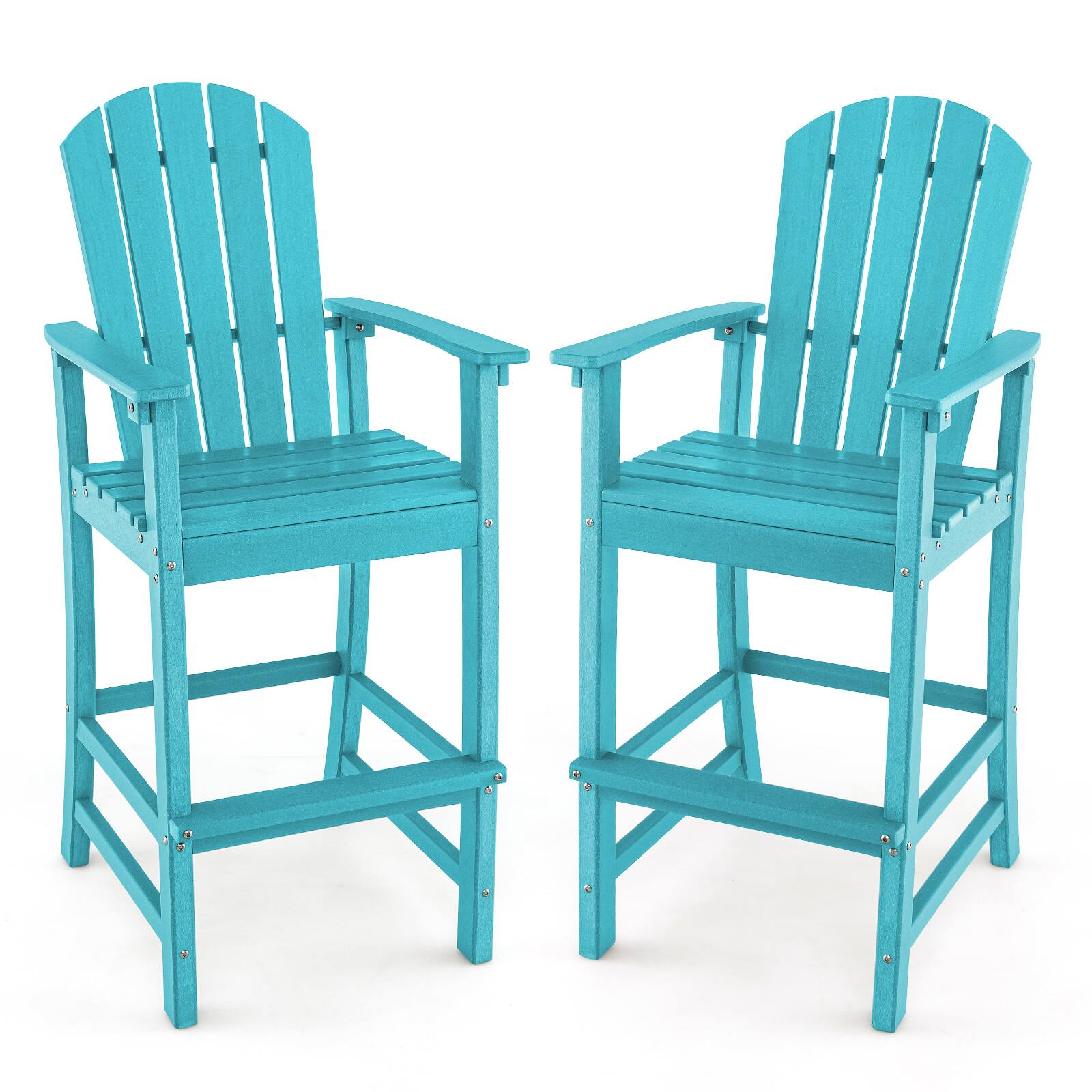 Front. Gymax - Gymax Set Of 2 Outdoor HDPE Bar Height Stool Patio Tall Chair Armrest Footrest All Weather Turquoise - Turquoise.