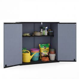 Costway - Outdoor Storage Shed, Cu.ft All-Weather Storage Box with Floor, Lockable Door - Black+Gray