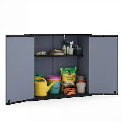 Front. Costway - Costway Outdoor Storage Shed, Cu.ft All-Weather Storage Box with Floor, Lockable Door - Black+Gray.
