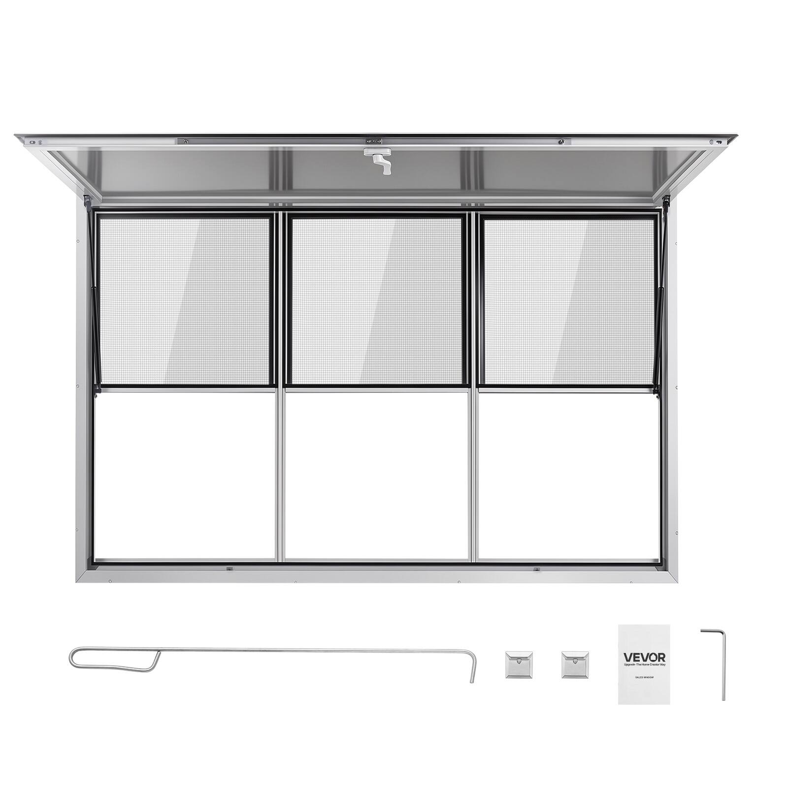 Alt View 5. VEVOR - Concession Window 64x40 in Aluminum Alloy Service Window, for Food Truck, Up to 85 Degrees Stand Serving with 3 Fixed - White.
