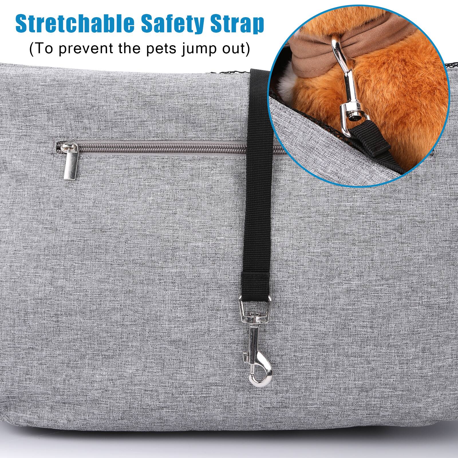 Stretchable Safety Strap  
(To prevent the pets jump out)