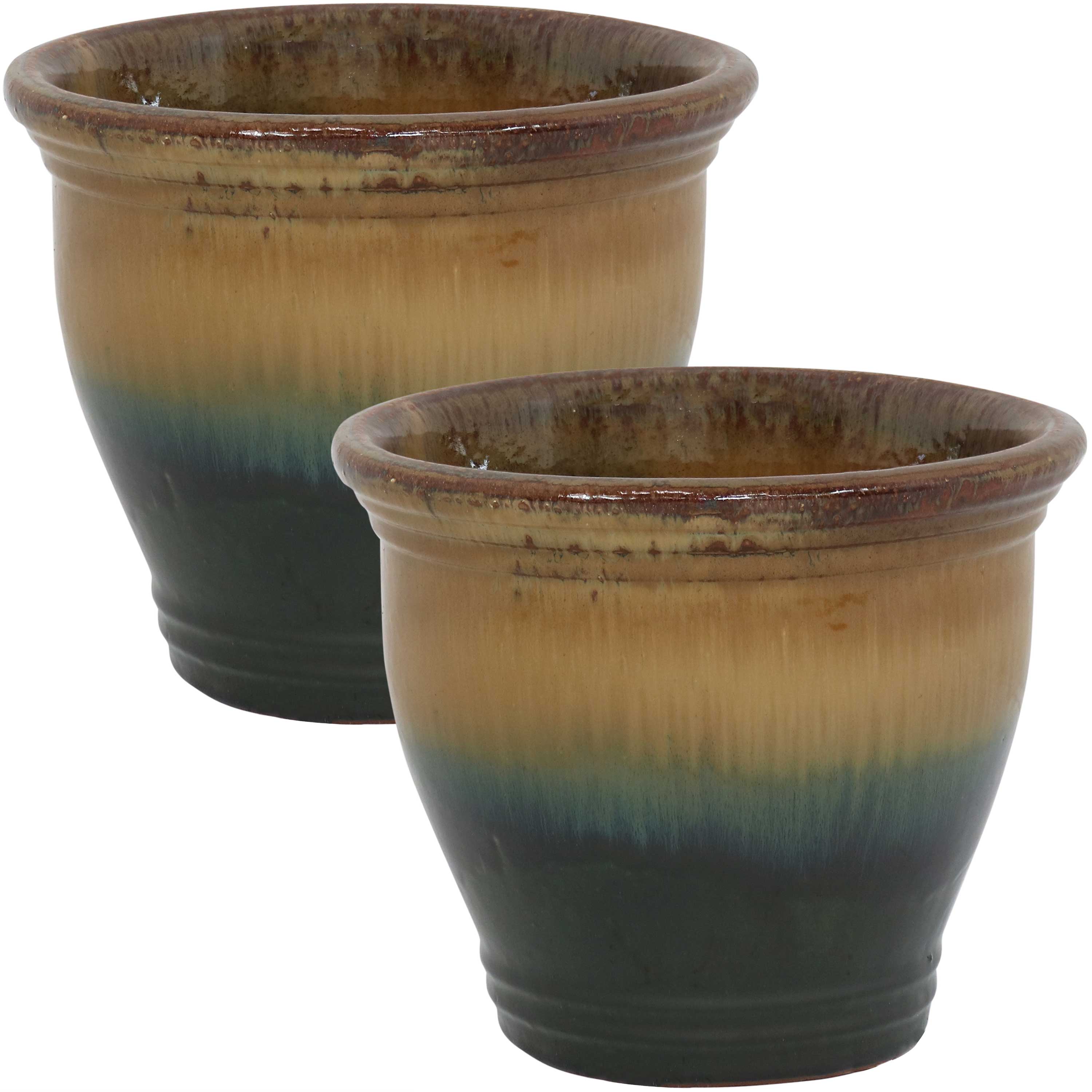 Sunnydaze - 11 in Studio Glazed Ceramic Planter - Set of 2 - Forest Lake Green price history on PriceWatchPro