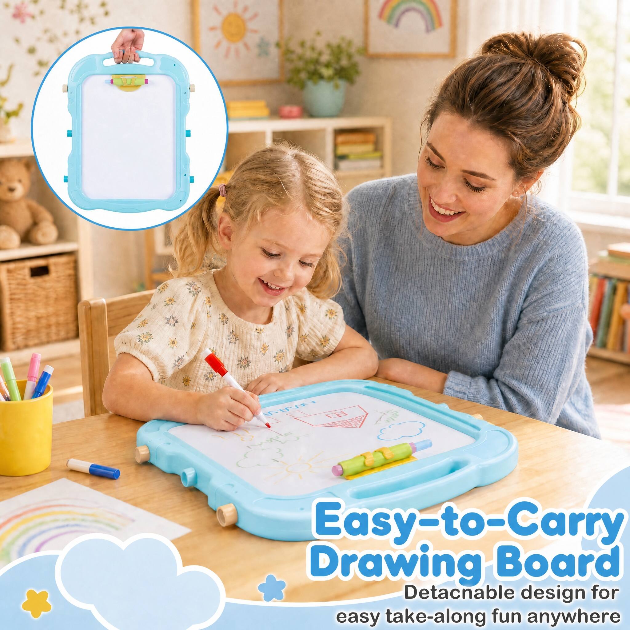 Easy-to-Carry Drawing Board  
Detachable design for easy take-along fun anywhere