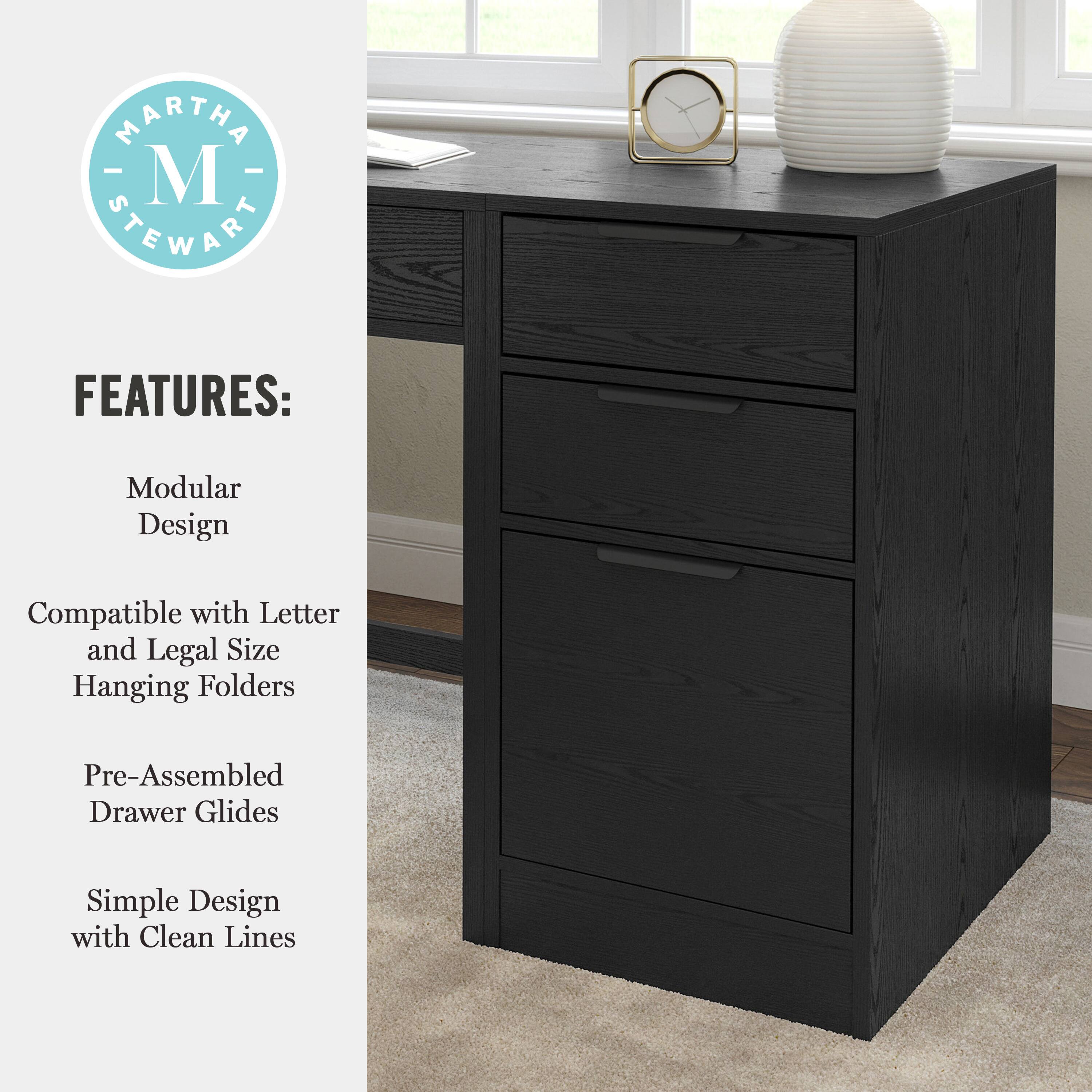 Martha Stewart Features: Modular Design, Compatible with Letter and Legal Size Hanging Folders, Pre-Assembled Drawer Glides, Simple Design with Clean Lines.