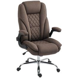 Loheer - Executive Office Chair Velvet Computer Chair with Flip-Up Armrests High Back Home Office Desk Chair - Dark Brown