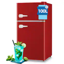 WANAI - 3.5 Cu.Ft Retro Mini Fridge with Top Freezer, Dual Door Refrigerator with Handles - Red