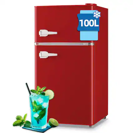 Front. WANAI - 3.5 Cu.Ft Retro Mini Fridge with Top Freezer, Dual Door Refrigerator with Handles - RED.