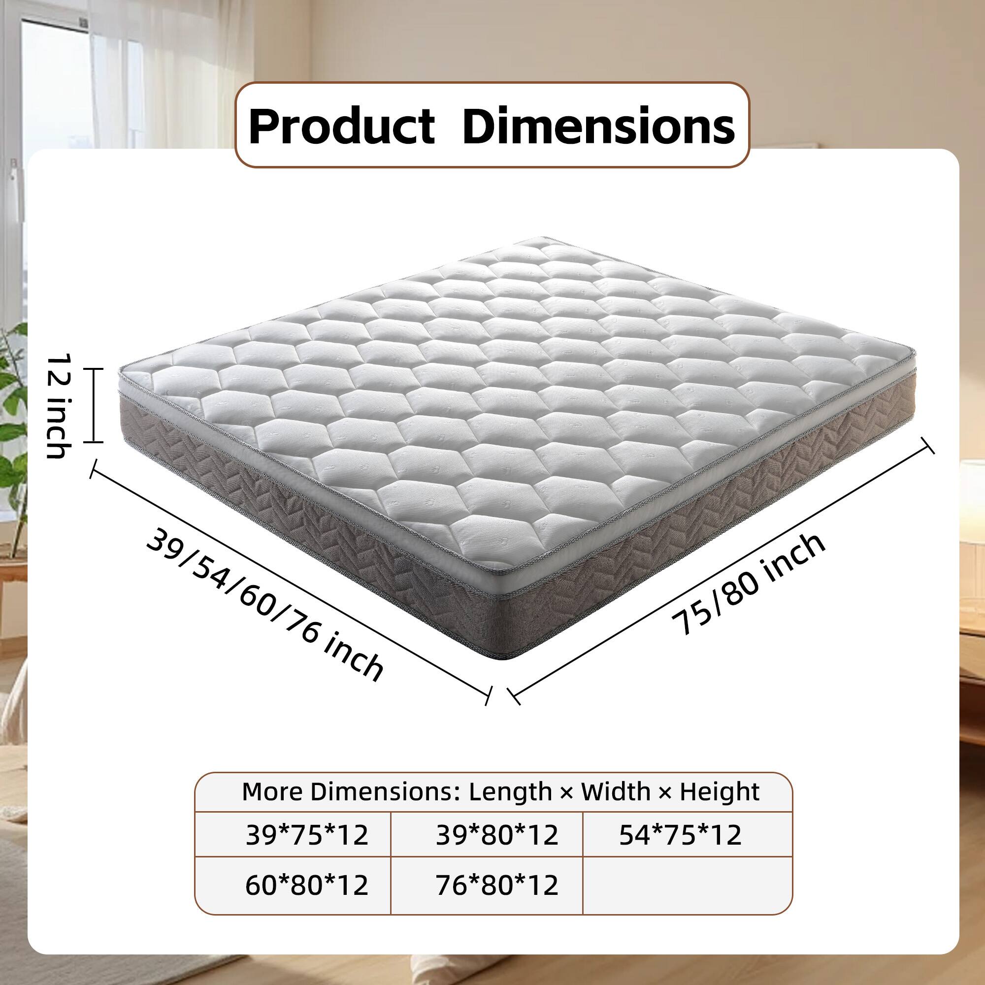 GOODSILO - 12 Inch Medium Firm Hybrid Memory Foam and Pocket Spring Mattress with Pressure Relief and Motion Isolation Support - Brown White