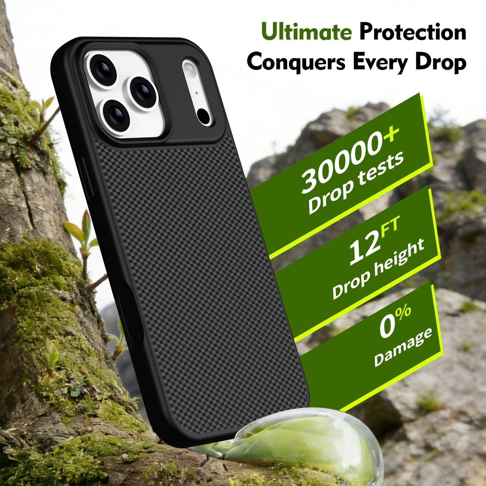 Ultimate Protection Conquers Every Drop  
30000+ Drop tests  
12FT Drop height  
0% Damage
