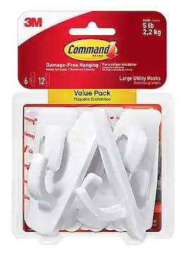 Command - Large Utility Hook, 5 lb., 6/Hooks, 12/Strips - White