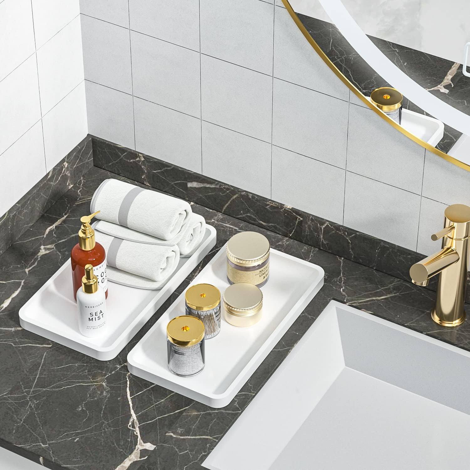 Back. Empire DigiLabs - Bathroom Vanity Trays For Countertop Toiletries Decor Candle Perfume Makeup Kitchen Tray Soap Dispenser Spi... - Gold.