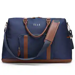 Elle - Luxe Journey 30L Twill and Vegan Leather Weekender Duffel Bag - Navy