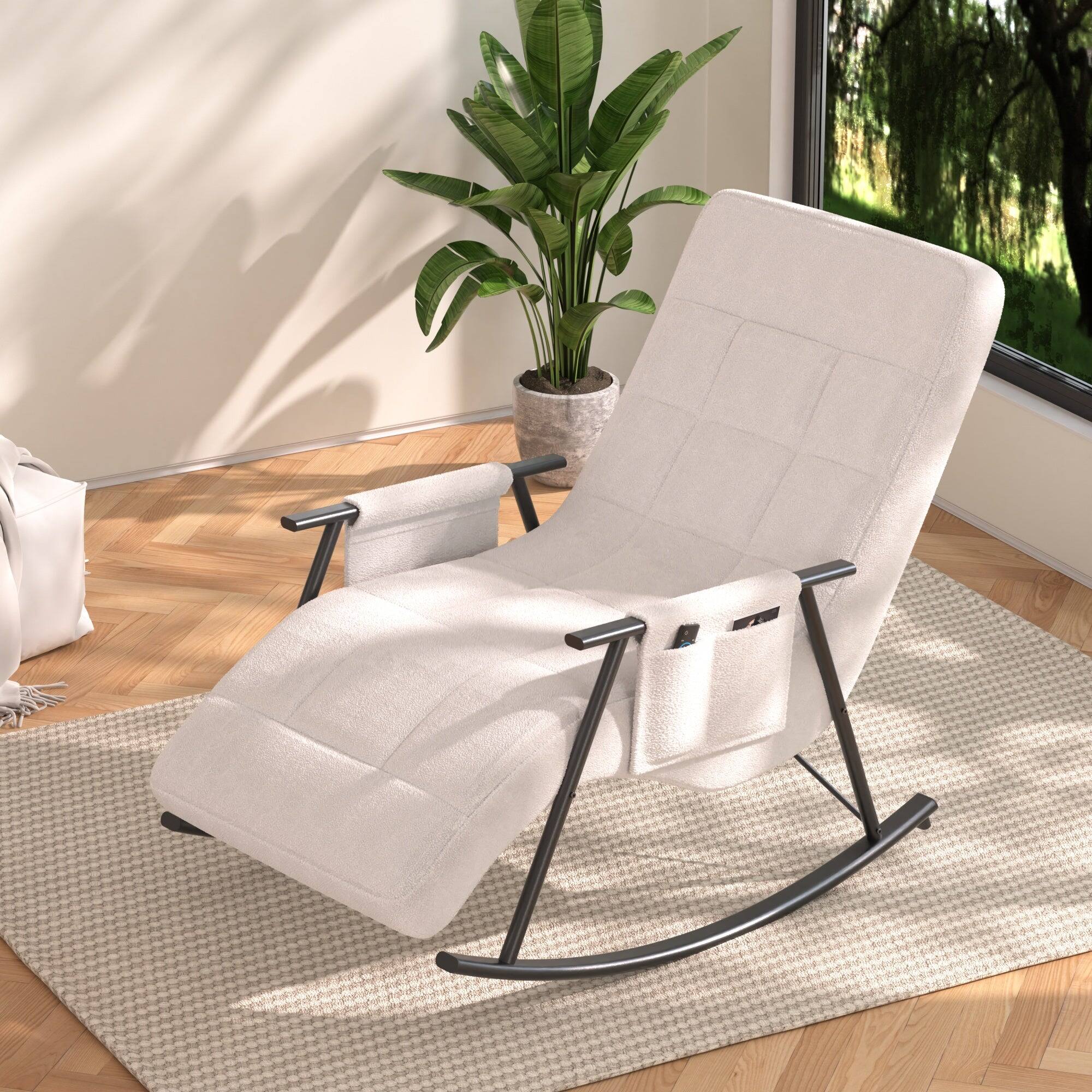 Alt View 2. Vecelo - Adjustable Teddy Fabric Nursery Rocking Chair with Reclining Back&Footrest, Modern Recliner for Living Room or Baby Room - White.