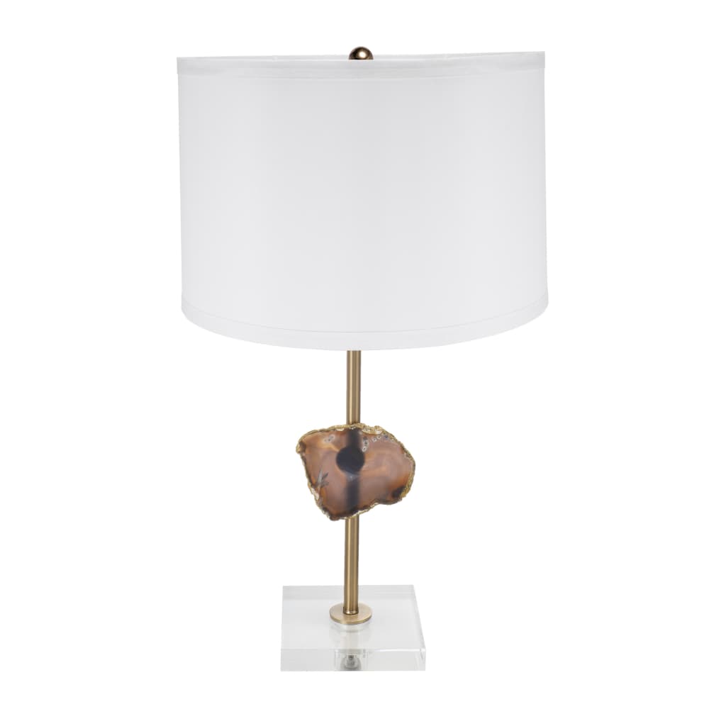 Angle. Luckbyte - 14x25.2 Inch Gold Agate Slice Table Lamp With White Drum Shade Assembly Required.