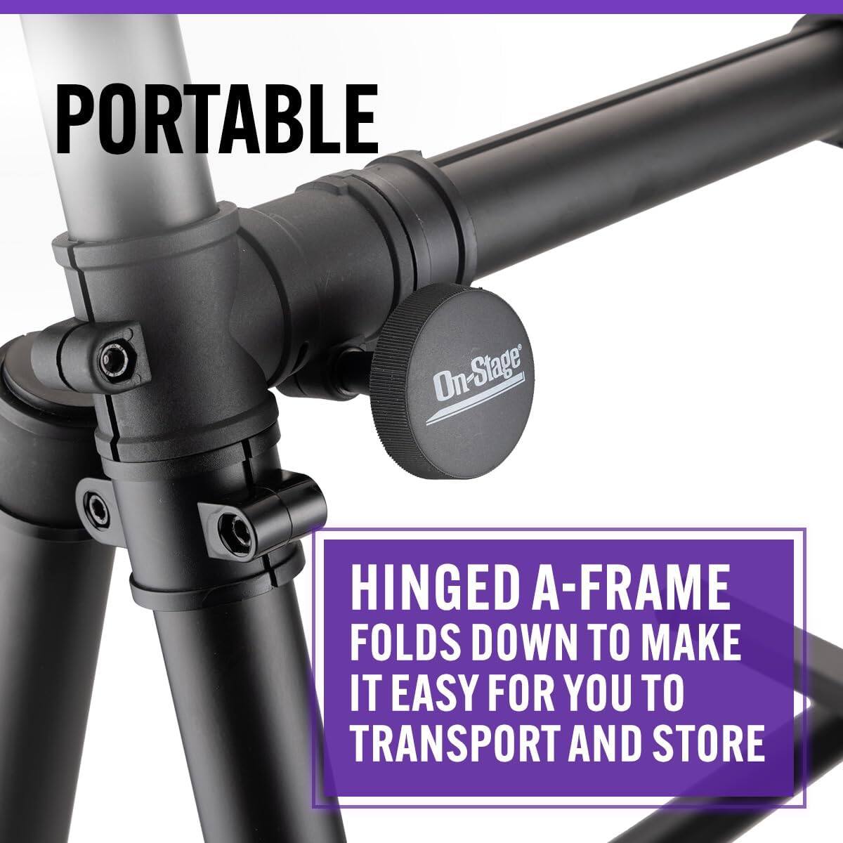 PORTABLE On-Stage* HINGED A-FRAME FOLDS DOWN TO MAKE IT EASY FOR YOU TO TRANSPORT AND STORE