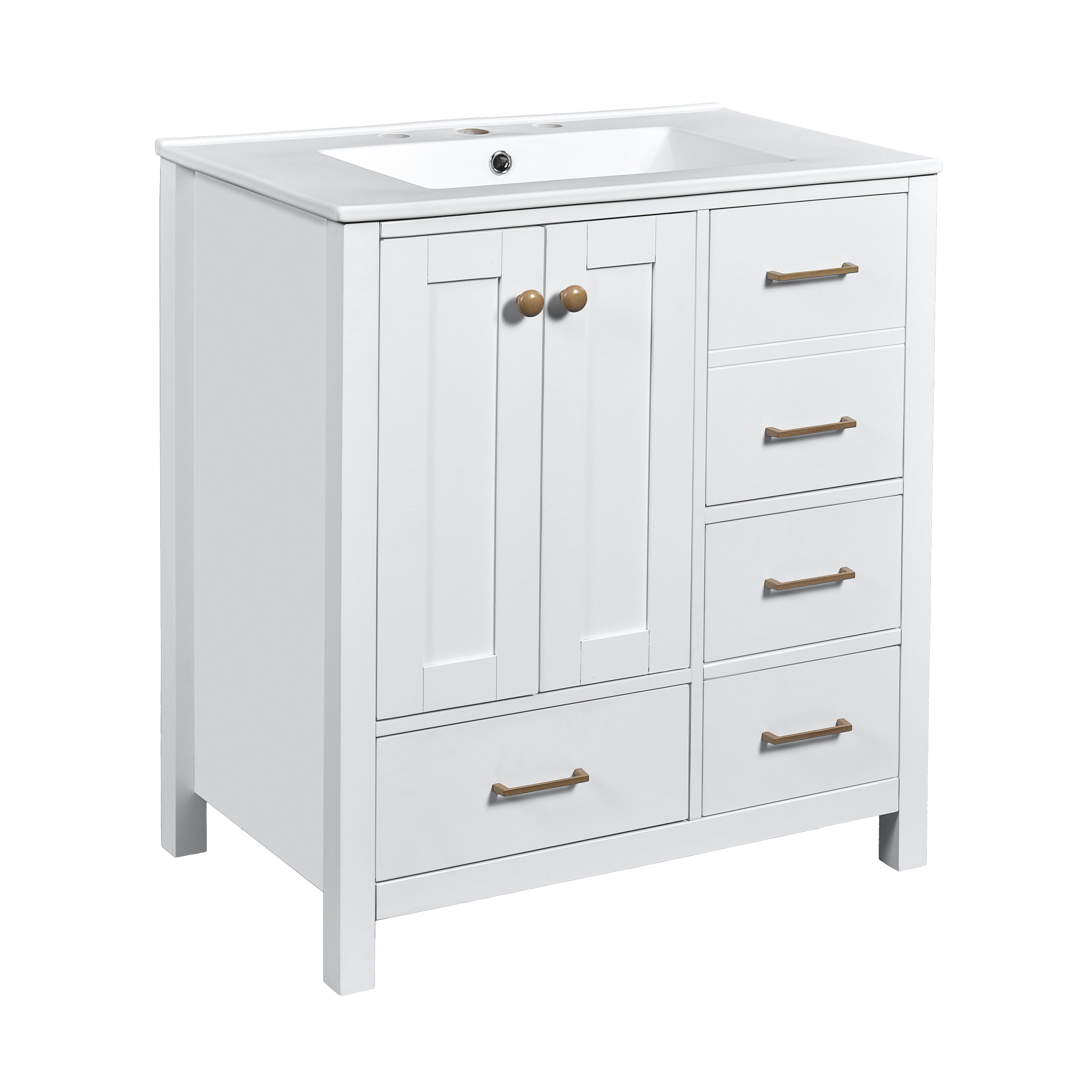 Alt View 10. Boyel Living - 30 Inch Modern Bathroom Vanity White with Ceramic Sink 4 Drawers 1 Cabinet - White.