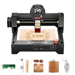 LONGER - 3.5W Mini Laser Engraver with 130×140mm Working Area, 0.04mm Spot, USB/WiFi/App Control - Black