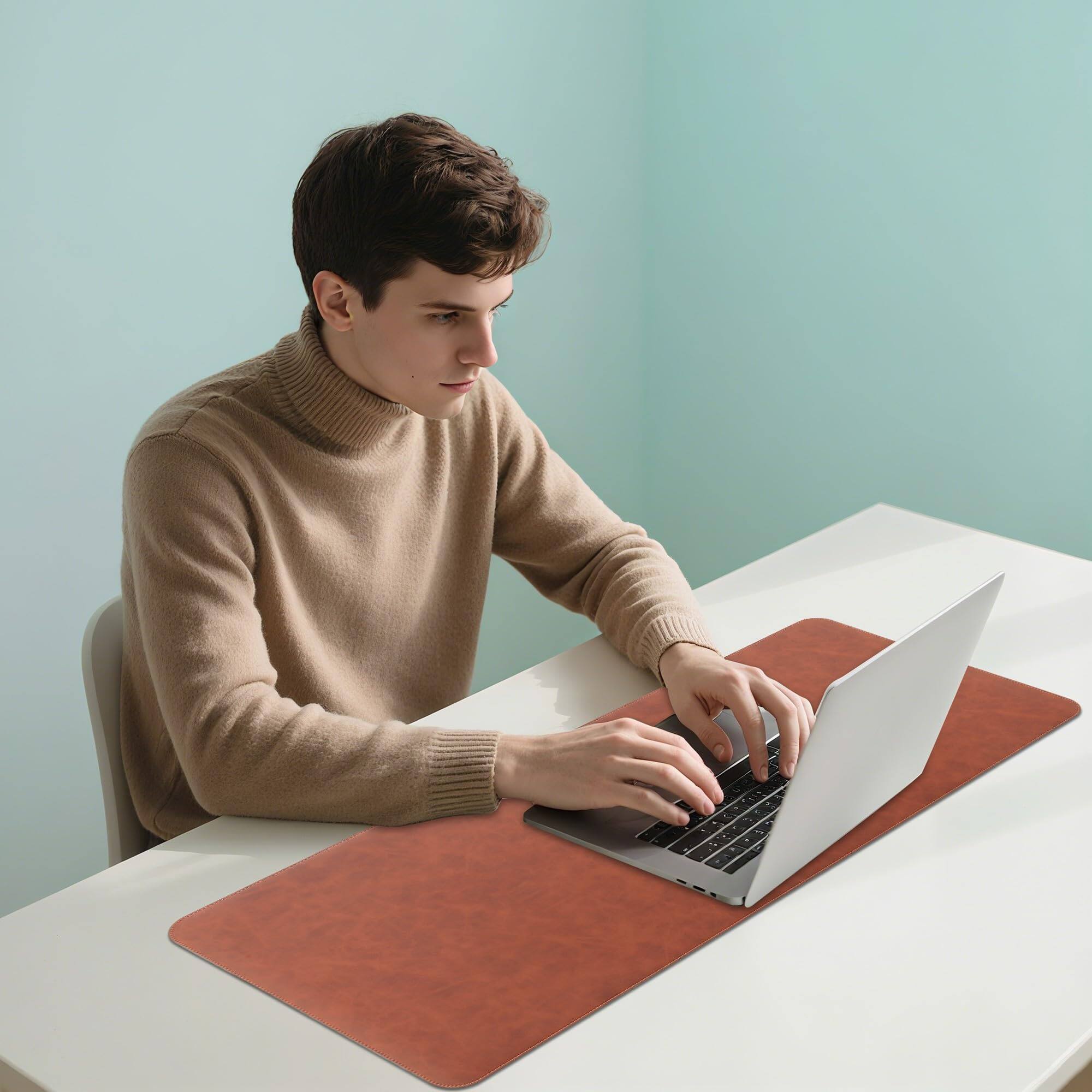 Left. Fabibe - Leather Desk Pad Protector  Office Mat Large Laptop Mouse Pu Non-slip Blotter Waterproof Writing Computer For Desktop... - Black.