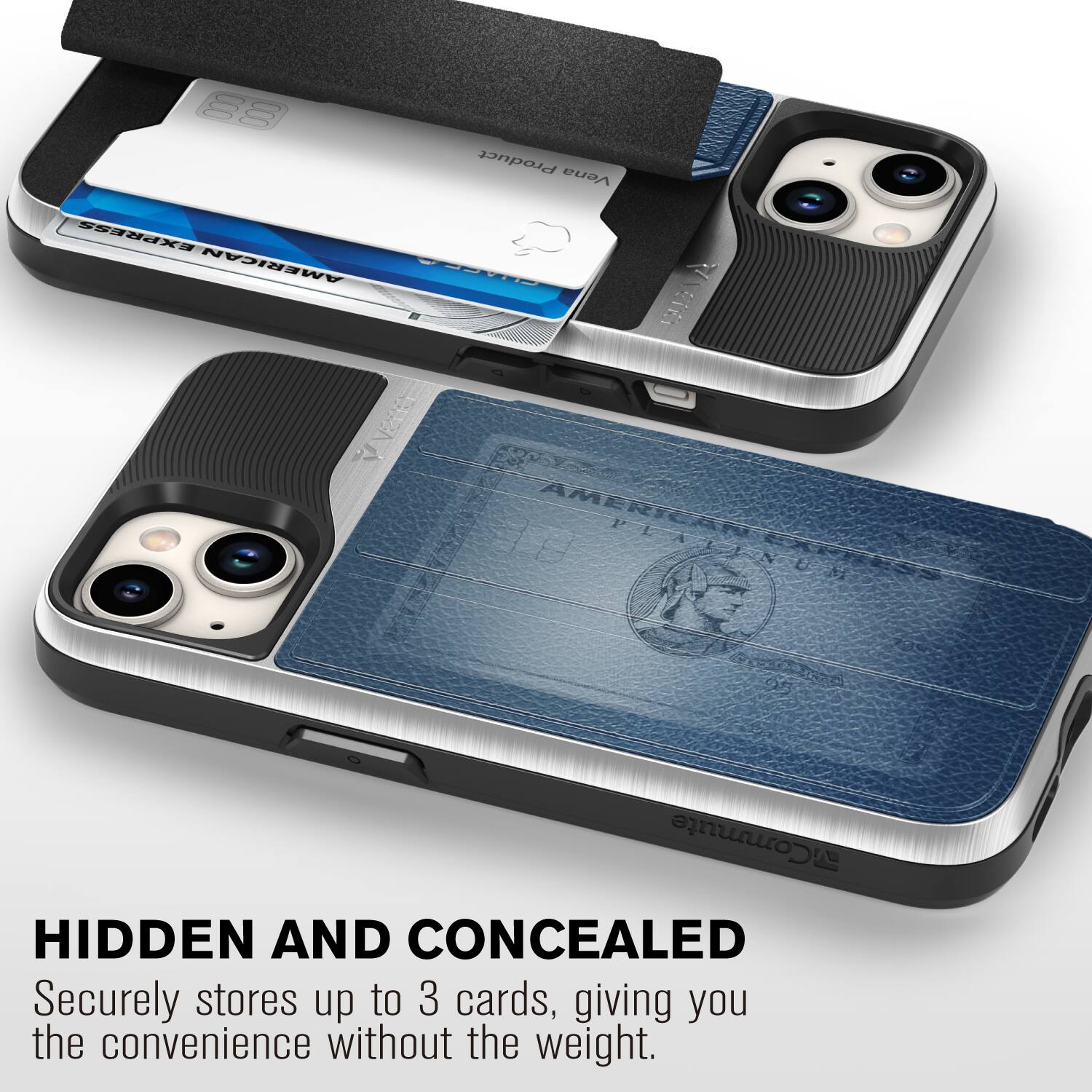 HIDDEN AND CONCEALED
Securely stores up to 3 cards, giving you the convenience without the weight.