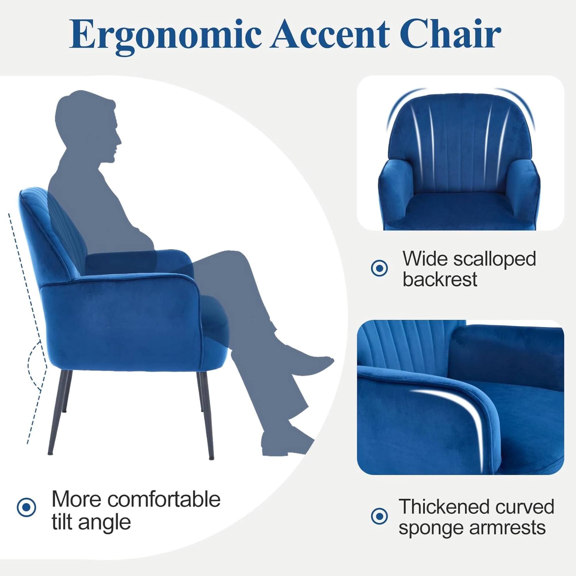 Ergonomic Accent Chair

- Wide scalloped backrest
- More comfortable tilt angle
- Thickened curved sponge armrests