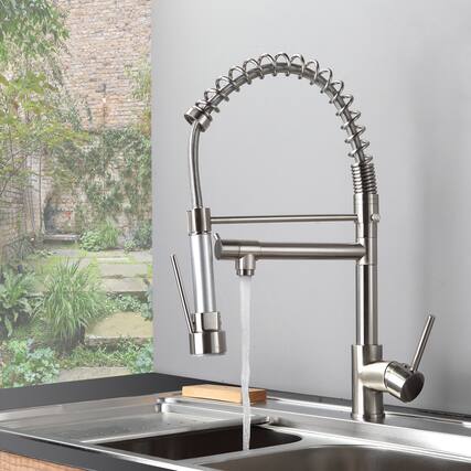 Front. Siljoy - Kitchen Faucet with Pull Down Sprayer Brushed Nickel Stainless Steel Single Handle Kitchen Sink Faucets - Brushed Nickel.