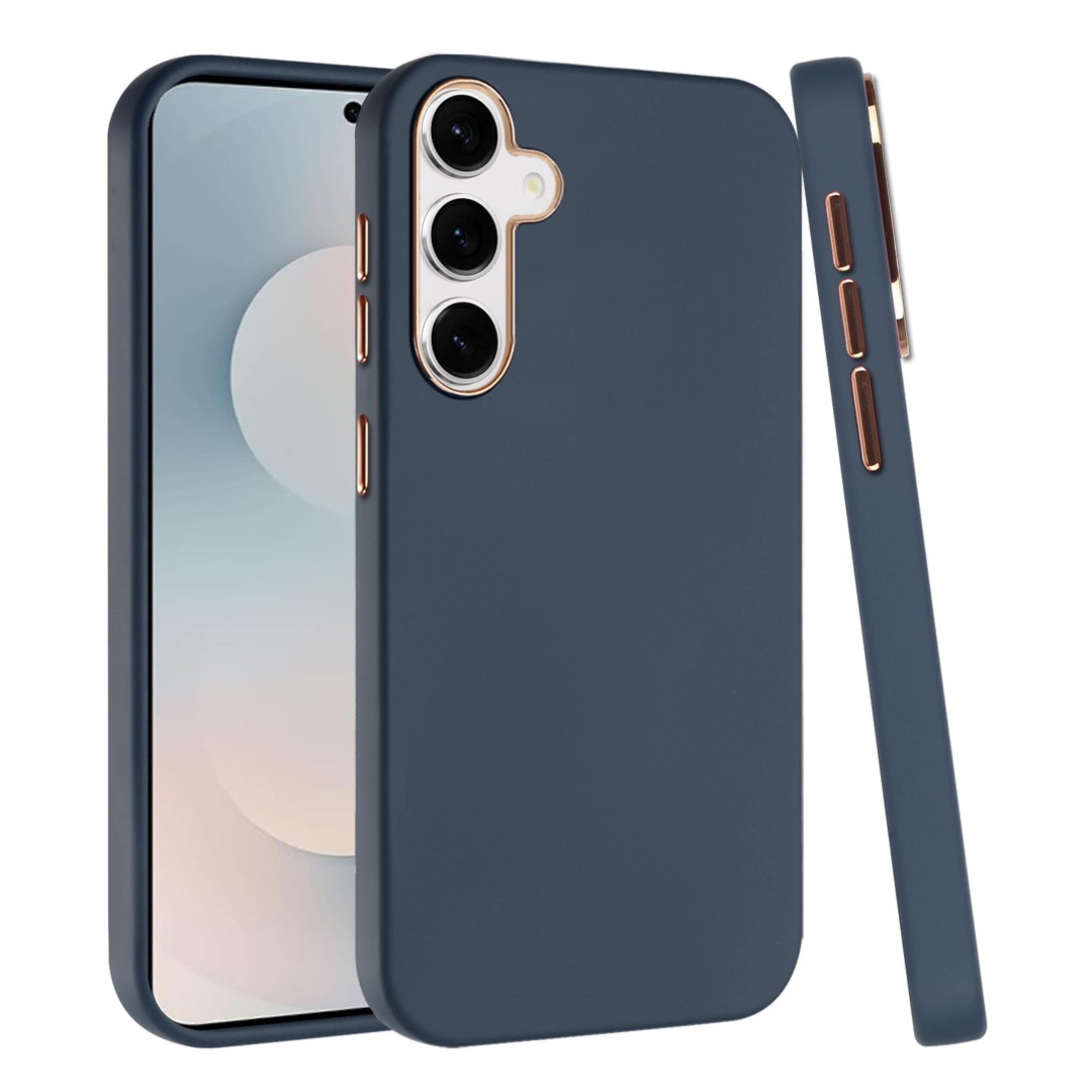 Kitcheniva - Soft Premium Cover Chromed buttons Phone Case With Tempered Glass For Samsung Galaxy S25 FE - Dark Blue price history on PriceWatchPro