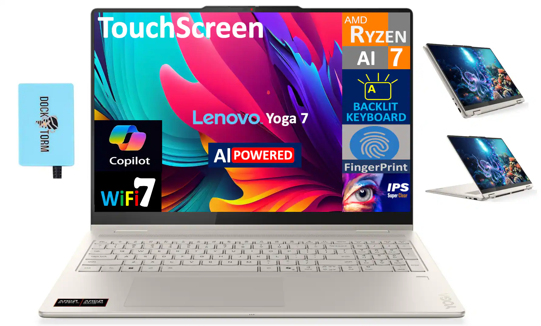 Lenovo - Yoga 7 2-in-1 Laptop 16.0 WUXGA (AMD Ryzen AI 7 350, 16GB LPDDR5X, 1TB M.2 PCIe SSD, Win 11 Pro) w/USB Hub - Seashell
