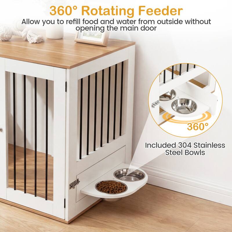 360° Rotating Feeder  
Allow you to refill food and water from outside without opening the main door  

Included 304 Stainless Steel Bowls