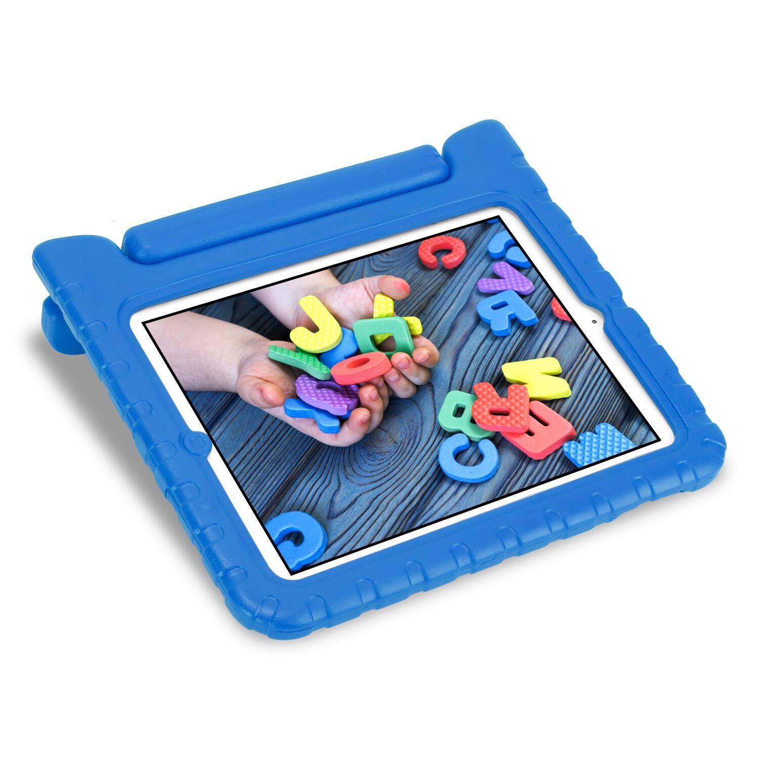 Angle. DirectDeals - iPad 2/3/4 Shockproof Kids Case with Handle - Blue.