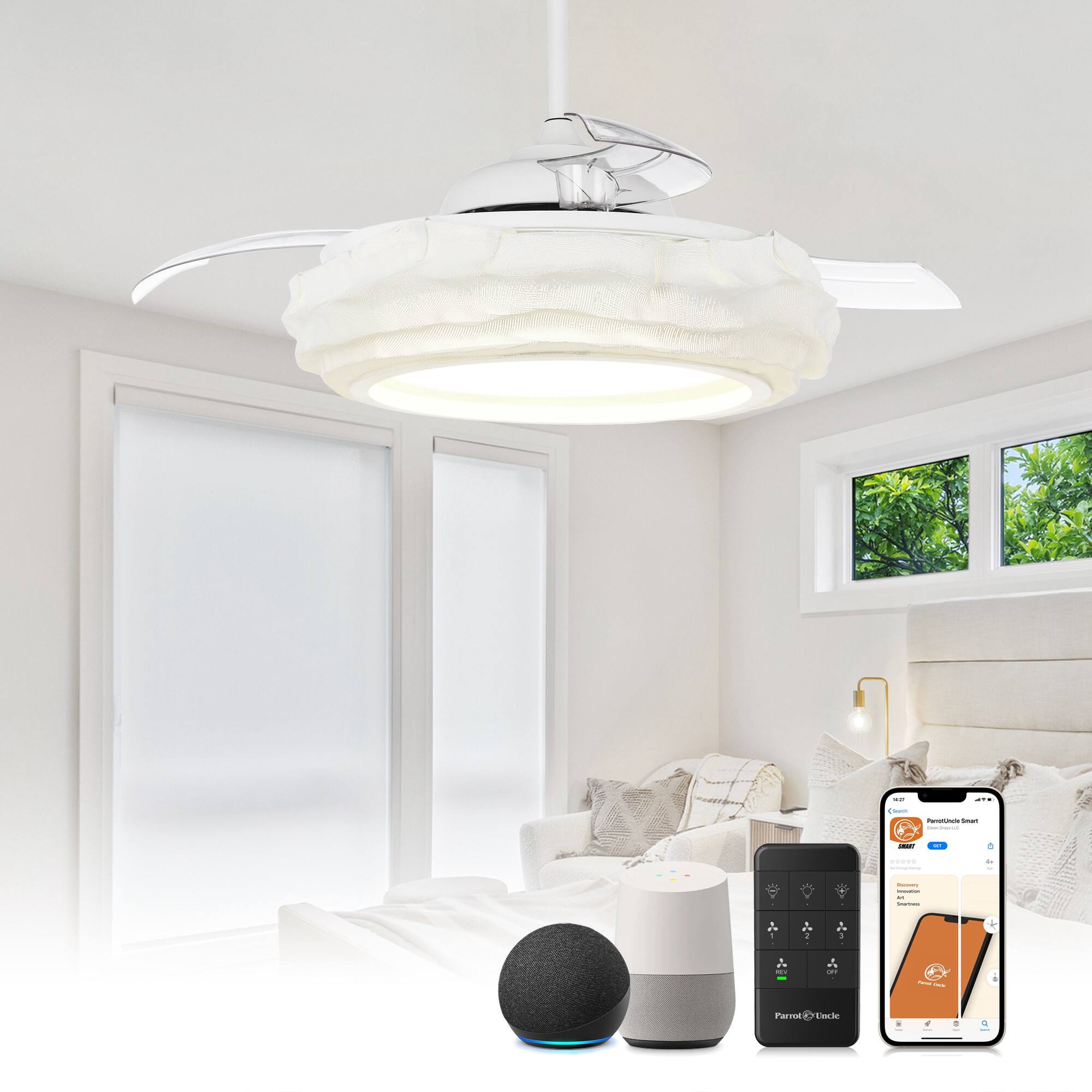 "Parrot Uncle - 52"" Coastal Metal Fandelier Smart Ceiling Fans with Lights and Remote, App Control, Voice Control - White" price history on PriceWatchPro