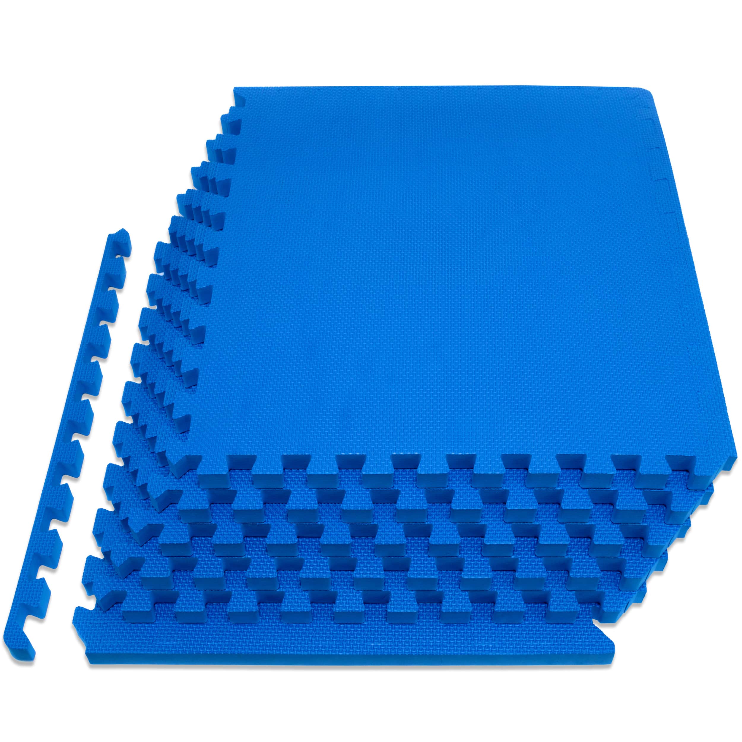 ProsourceFit - Weaved Pattern Exercise Puzzle Mat 3/4-in, 24 Sq Ft - 6 Tiles - Blue