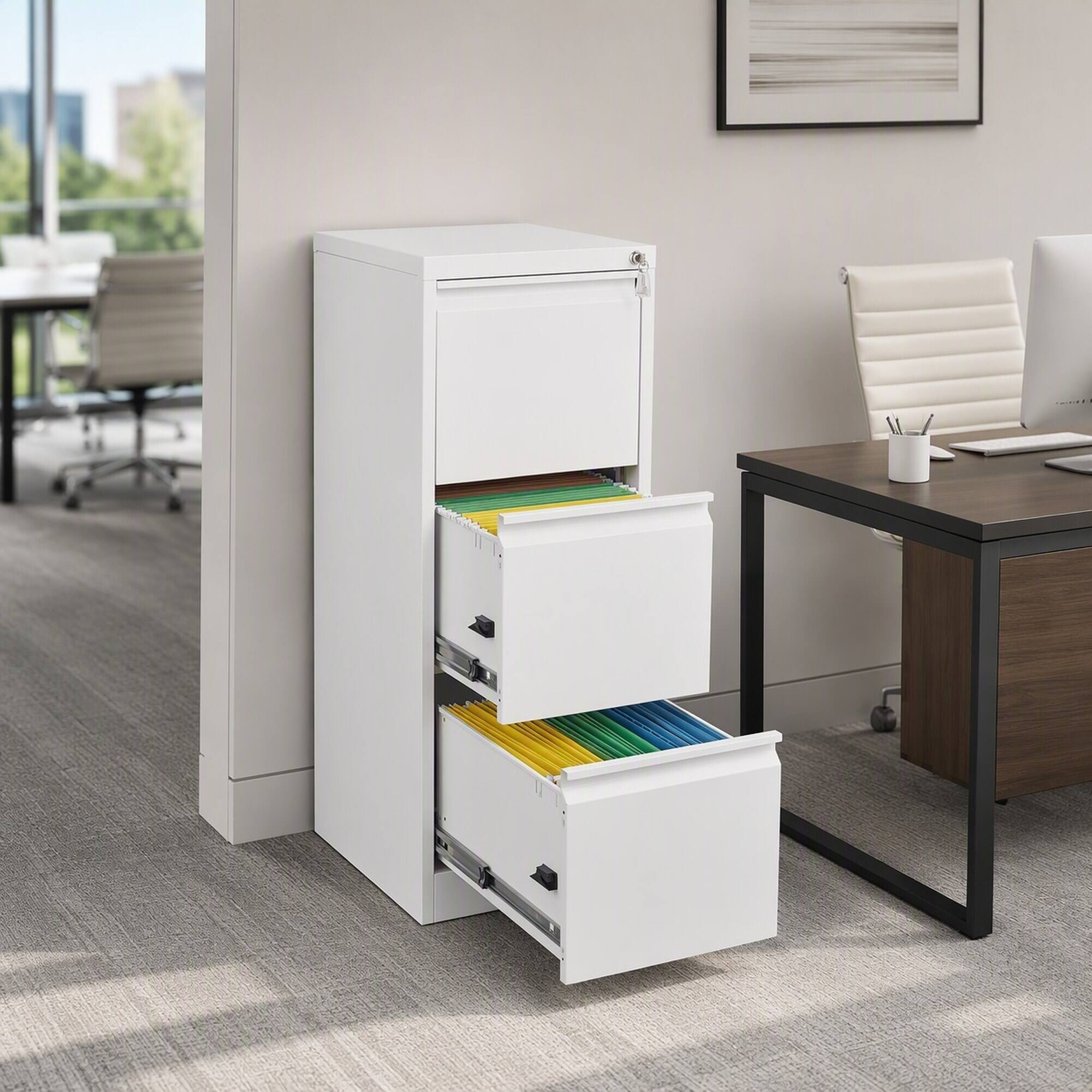Left. RYHNUYNE - Narrow 3 Drawer Vertical File Cabinet with Lock Metal Steel Storage for Home Office Fits A4 Letter Legal.