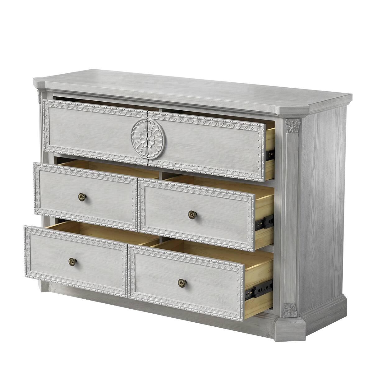 Alt View 10. Homsee - Fully Assembled Solid Wood 5 Drawer Dresser, Classic Vintage Chest of Drawers for Bedroom or Living Room - White.