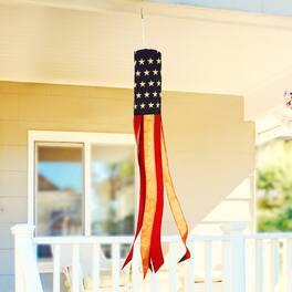 G128 - Embroidered USA Flag Windsock 60 Inch with 6 Streamers - Assorted Colors