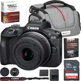 Bundle - Canon - EOS R100 Mirrorless Camera + RF-S18-45mm F4.5-6.3 Lens + 64GB Memory