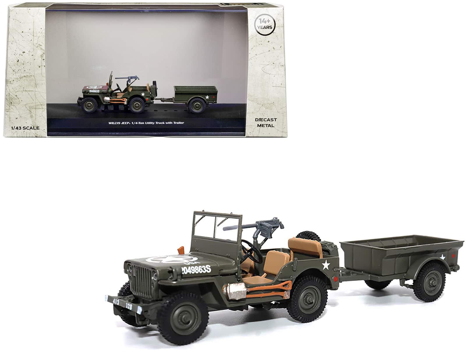 "Willys Jeep 1/4-Ton Utility Truck Olive Drab with Trailer ""United States Army"" 1/43 Diecast Model by Militaria Die Cast" price history on PriceWatchPro