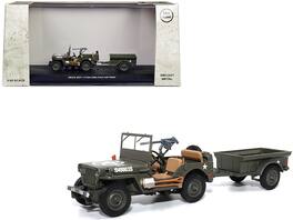 Willys Jeep 1/4-Ton Utility Truck Olive Drab with Trailer "United States Army" 1/43 Diecast Model by Militaria Die Cast - Green